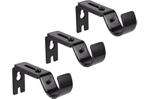 Exclen Adjustable Curtain Rod Bracket Hooks, Curtain Rod Support Bracket for 1 inch Rod, Satin Nickel, Pack of 3. (Black)