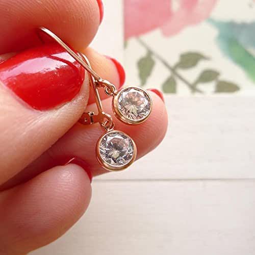 Amazon.com: Dainty Rose Gold Leverback Earrings CZ Cubic Zirconia