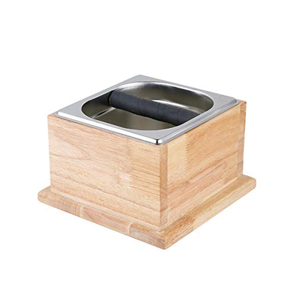 TINTON LIFE Espresso Knock Box Stainless Coffee Grind Knock Box Espresso Dump Bin Solid Wood Base Durable(4.65 x 7.91 x 7.91")