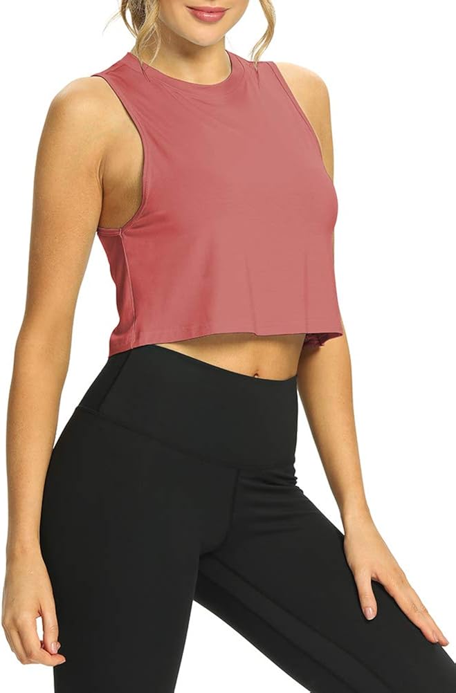 Mippo Workout Crop Tops for Women Flowy Cropped Muscle Tank Cute Athletic Shirts at  Women’s Clothing store