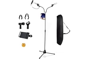 UPDATED Double Gooseneck Microphone Stand for Singing,Height up to 6 Feet Heavy Duty Tripod Mic Stands with Mic Clip Holders,