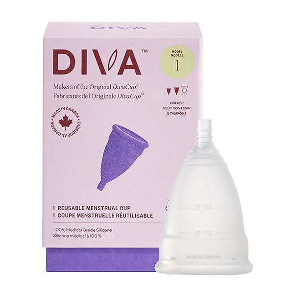 DIVA CUP – MEDICAL GRADE SILICONE CUP FOR PERIOD CARE – REUSABLE MENSTRUAL CUP – UP TO 12 HOURS OF CONTINUOUS WEAR – MODEL 1 (FOR MEDIUM TO HEAVY FLOW)