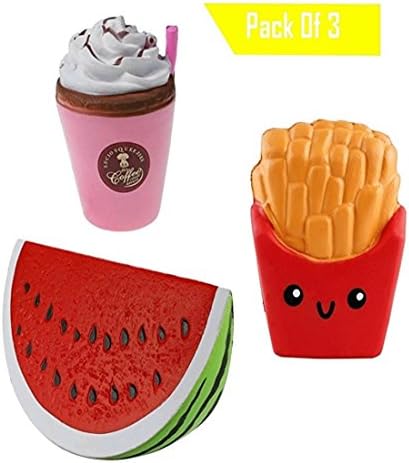 GORDESC Squishies Pack Slow Rising and Scented Squishie UK Fries Jumbo Coffee Squshies for Boys Squeeze Squishy Watermelon Stress Toy Reliever Gift (3pc)