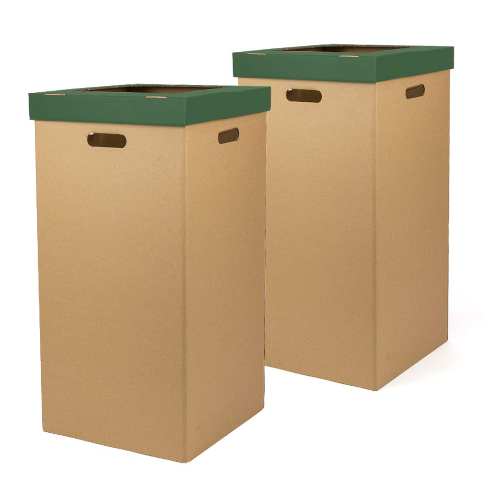 ONLY BOXES Pack of 2 Cardboard Trash Can with Lid, Green, Dimensions 37 x 36 x 70 cm (L x W x H)