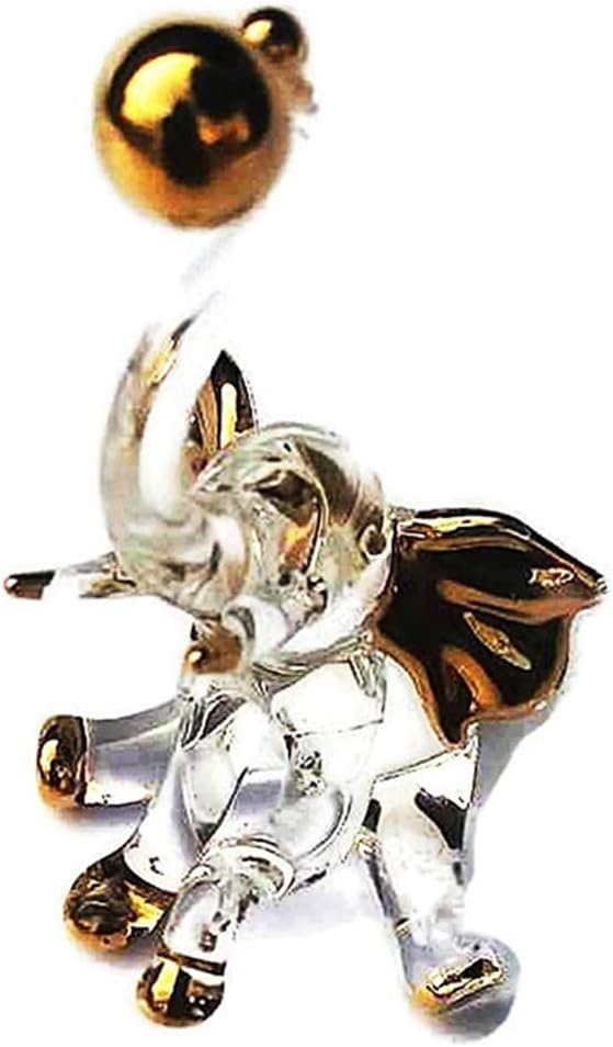 Tiny 2" Long Sitting Playing Ball Clear Gold Elephant Figurine - Miniature Hand Blown Painted Glass Elephants Crystal Wildlife Animals Decorative Collectible Figurines Décor Gifts