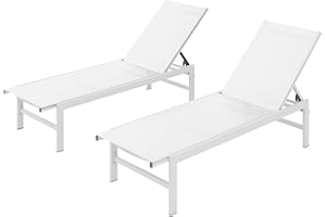 Vexwalx Outdoor Lounge Chairs Set of 2 for Pool, Aluminum Chaise Lounge Chairs with 5-Position Recliner, Patio Lounge Chair for Backyard, Poolside, Deck, Lawn, White