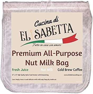 Premium All-Purpose Large Nut Milk Bag by Cucina di Elisabetta, Nylon Food Strainer for Nut Milk, Fresh Juice and Cold Brew Coffee 12"x12" (1)