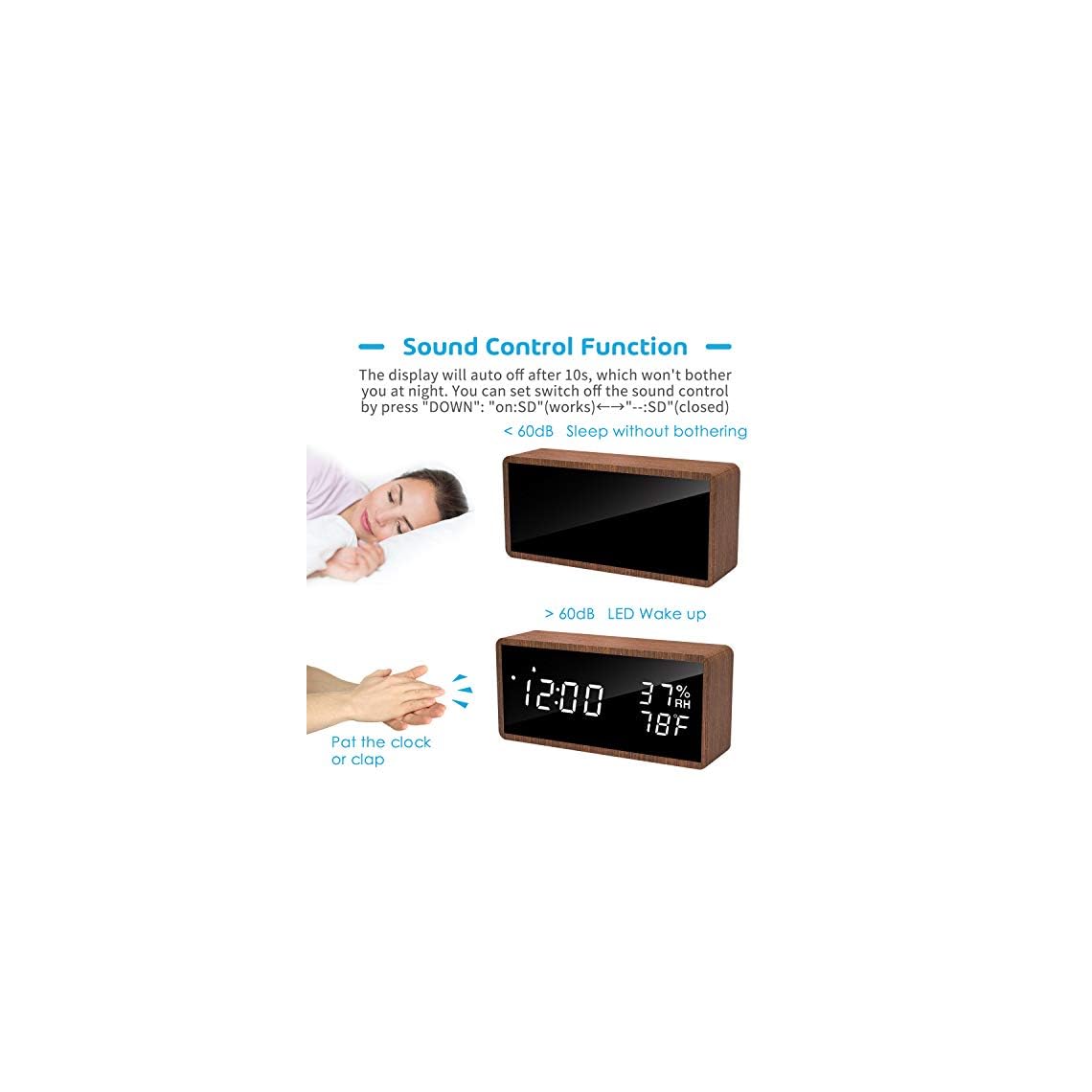 meross Digital Alarm Clock for Bedrooms, Real Wood, LED Display Desk