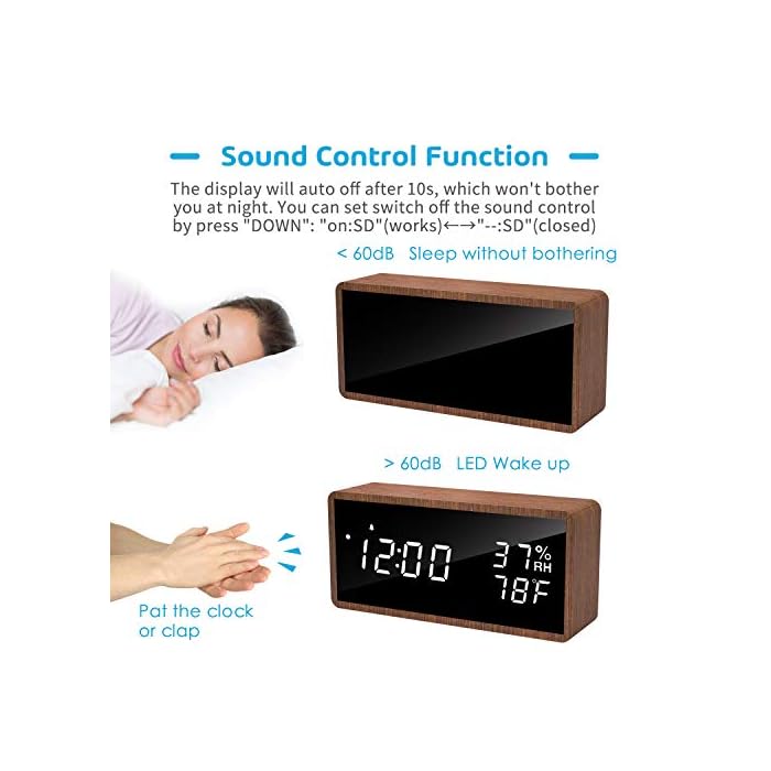 meross Digital Alarm Clock for Bedrooms, Real Wood, LED Display Desk