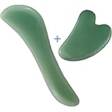 DANCEPANDAS Jade Gua Sha Scraping Massage Tool Hand Made Green Aventurine Natural Jade for SPA Acupuncture Skin Facial Body Care (2 Pack)