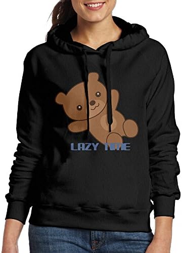 LAIRHONE Women's Hoodie Lazy Time Bear Size L Black