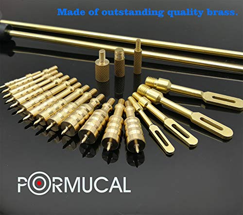 PORMUCAL Universal Cleaning Kit for All Guns Hunting Rifle Shot Gun Handguns with Brass Jags and Loops LED Bore Light in Hard Case. (Brass)