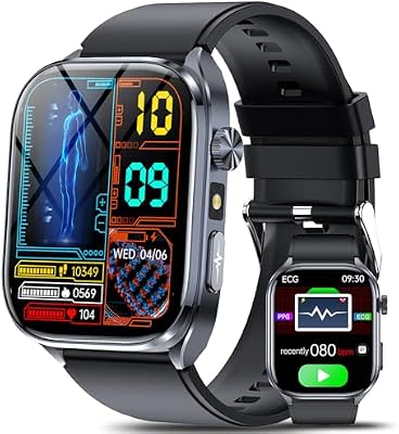 Montre Connectée Homme avec ECG+HRV, 2.0" AI-GPT Smartwatch avec Torche LED