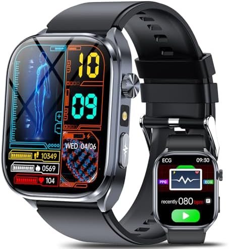 Montre Connectée Homme avec ECG+HRV, 2.0" AI-GPT Smartwatch avec Torche LED