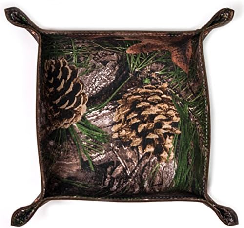 Brown Leather Men's Catchall Valet Tray with Hunting Camo Linging