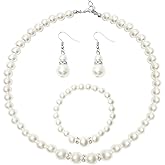 Gallipower Pearl Necklace And Earring Set,White Pearl Set Jewelry For Women,Fashion Classic Faux Pearls Necklaces For Women Brides Wedding Pearls Necklace Kit