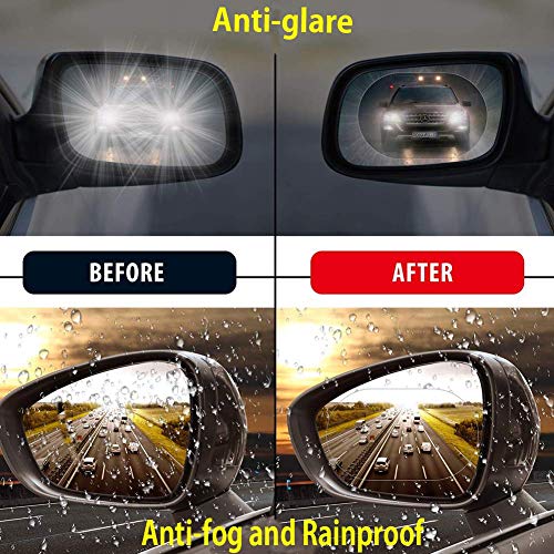 Rearview Mirror and Side Window Films (Rec+Oval)-4 Pack(5.7x3.9Inch+5.9x7.9Inch) Universal Rainproof Car Rear View Mirror Window Clear Nano Car Anti Fog Anti-Glare,Anti-Scratch Protective Film