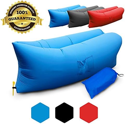 Inflatable Laybag Hangout Lounger - High Quality Nylon External Internal PVC Waterproof Air Bag, Inflates in Seconds, Easy To Use, Bean Bag, Air Hammock, Original Beach Sofa (black)