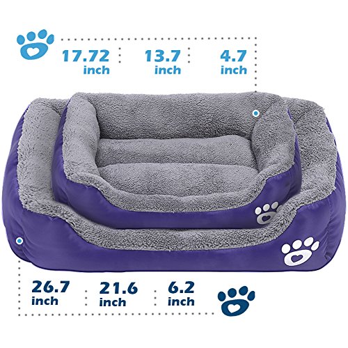 Barelove Square Large Dog Bed Mattress Washable Pads Room Waterproof Bottom (Large, Purple)
