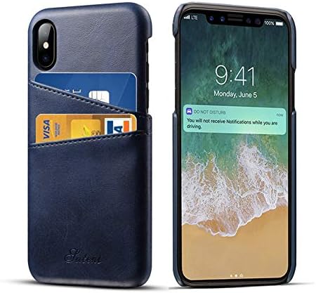 DEMEDO Compatible 2018 5.8 inch New iPhone, iPhone X & iPhone Xs Leather Case with Cards Holder, 2 Credit Card ID Card Slots, Ultra Slim Protective Phone Case for iPhone Xs & iPhone X, Blue
