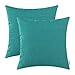 CaliTime Pack of 2 Throw Pillow Covers Cases for Couch Sofa Home Decoration High Class Faux Linen Solid Color 18 X 18 Inches Teal