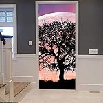 QiyI-Door-Mural-PVC-Door-Sticker-Removable-Wall-Murals-Peel-and-Stick-Door-Murals-for-Home-Decoration-Living-Room-Front-Door-Decals-303-x-787-Tree-Birds-at-Sunset
