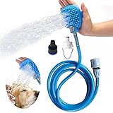 Dog Shower Sprayer with Brush, AXELECT Pet Bathing Tool Cleaning Gloves Washer Dogs Hair Remover Grooming with 7.5 Foot Hose and 2 Hose Adapters, Indoor/Outdoor Use Bath