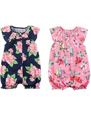 Baby Girls Cotton 1-Piece Snap-Up Romper Set of 2 Creepers