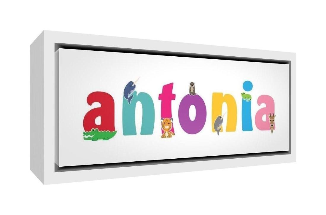 Feel Good Art Framed Box Canvas with Solid White Wooden Surround in Cute Illustrative Design Boy's Name (25 x 63 x 3 cm, Medium, Luke)