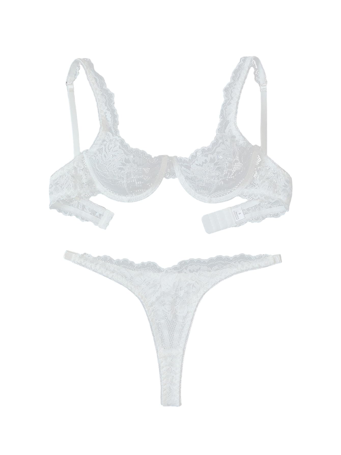 Photo 1 of *MINOR DAMAGE - USED*
Foxiny Sexy Scallop Floral Lace Mesh Sheer Underwire Lingerie Set 2 Piece Women Push Up Matching Bra Panty Underwear White Large