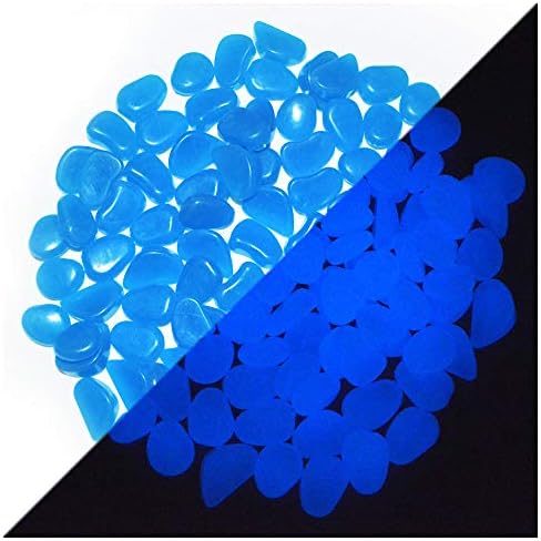 VERKB Glow in The Dark Pebbles, 100 PCS Outside Bulk Glow Stones Rocks for Outdoor Fairy Garden, Walkways, Driveway, Path, Fish Tank Aquarium DIY Decorations Gravel(Deep Blue)