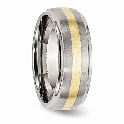 Chisel Titanium Ridged Edge 14K Yellow Inlay 8mm Brushed and Polished Band - Size 9.5