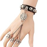Lefinis Halloween Rock Punk Wings Skull Dream Infinity Blue Brown Bracelet Wristband PU Leather Band