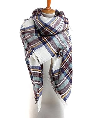 Women's Tassels Soft Plaid Tartan Scarf Winter Large Blanket Wrap Shawl