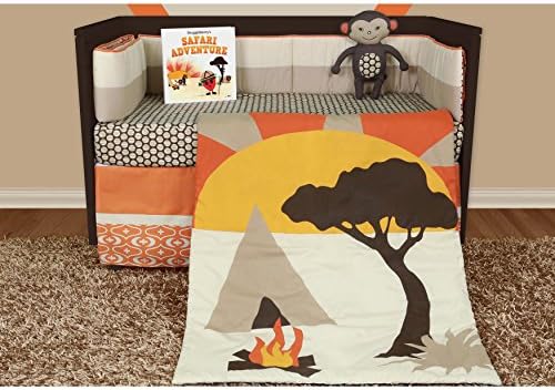 Snuggleberry Baby 6 Piece Crib Set For Boys and Girls - with Storybook, Bumper, Fitted Sheet, Skirt, Quilt and Plush Accessory Toy - African Dream Theme Nursery Bedding