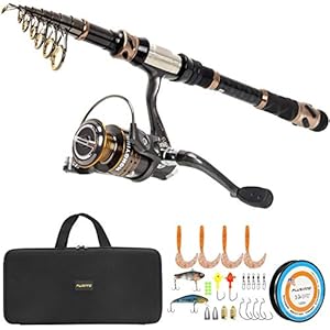 PLUSINNO Fishing Rod and Reel Combos – Carbon Fiber Telescopic Fishing Pole – Spinning Reel 12 +1 Shielded Bearings…