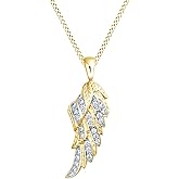 AFFY Round White Cubic Zirconia Angel Wing Feather Pendant Necklace in 14K Gold Over Sterling Silver