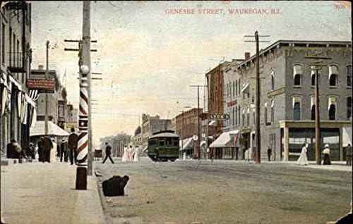 Genesee Street Waukegan Illinois Il Original Vintage Postcard