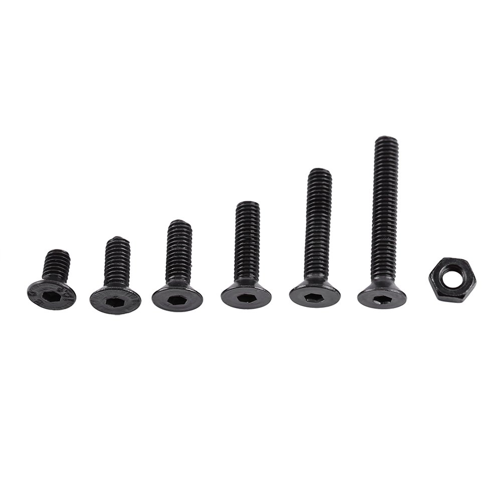 250pcs M3 Hex Socket Screws with Hex Nuts Assortment, Black Alloy Steel, Full Thread, Plain Finish (C: Flat Head)