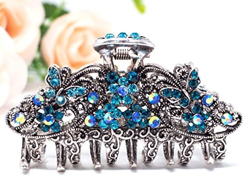 New Vintage Butterfly Metal Women Rhinestones Crystal Hair Claw Clip hair by beautyxyz (blue)