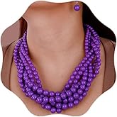 Aimimier 1920s Multilayer Twisted Beads Cluster Necklace with Earrings Collar Bib Choker Necklace Fashion Jewelry for Women (Purple)