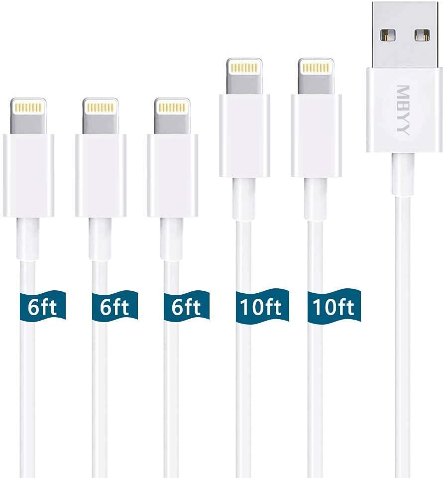 MFi Certified iPhone Charger MBYY, 5pack [6/6/6/10/10FT] Lightning Cable iPhone Cable USB Sync Cord Fast iPhone Charger Cable Compatible iPhone 11 Pro Max Xs X XR 8 7 6s 6 SE iPad iPod More