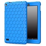 MoKo Case for Fire 7 2015 - [Honey Comb Series] Light Weight Shock Proof Soft Silicone Back Cover [Kids Friendly] for Amazon Fire Tablet (7 inch Display - 5th Gen, 2015 Release Only), BLUE
