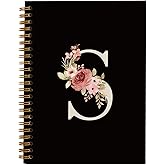 OXW Initial Letter S Notebook, Personalized Gifts, Custom Notebook Journals for Writing, Customized Gifts, Monogrammed Gifts for Women, Black Hardcover Spiral Notebook 5.5 x 8.3