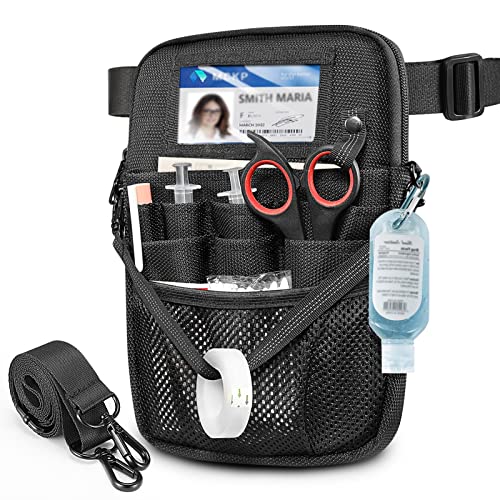 Nurse Fanny Pack with Tape Holder, SITHON Multi Compartment Medical Gear Pocket Belt Bag Nursing Organizer Pouch | Utility Waist Pack for Stethoscopes, Bandage Scissors Other Medical Supplies, Black