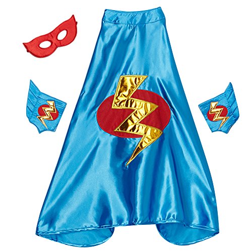 Blue Lightning Bolt Cape, Cuffs & Eyemask Set