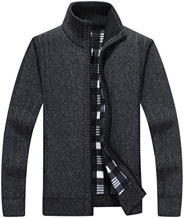 Msmsse Men's Zip Knitted Cardigan Sweater Black Grey XL