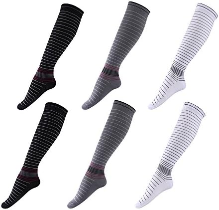 Compression Socks Unisex 6 Pairs 15-20 mmHg Medical Grade Stocking (S/M, Black&amp;Gray&amp;White)