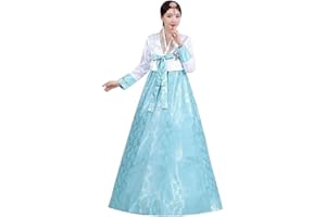 Korean Traditional for Women Hanbok Set Long Sleeve Colorful Dress Ancient Palace Robe V-Neck National(A,Medium)