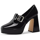 Coutgo Womens Mary Jane Heels Platform T Strap Chunky High Heel Pumps Buckle Business Casual Dress Shoes